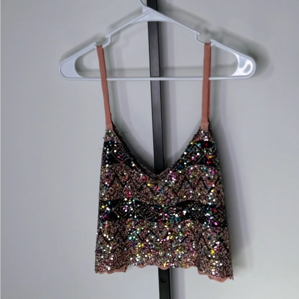 Free People Twilight Rose Combo Tank Sequin Crop Camisole in Pink and Blue - Picture 8 of 9
